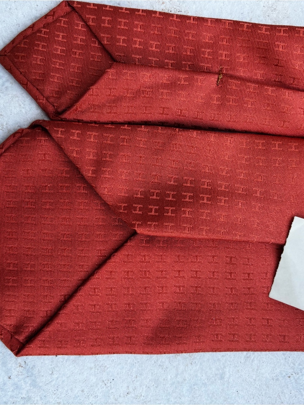 Hermes Neiman Marcus Burnt Orange Silk Tie with Woven H Motif - Picture 14 of 16